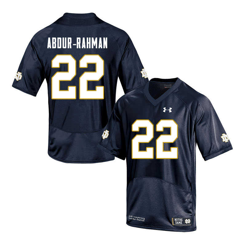 Men's NCAA Notre Dame Fighting Irish #22 Kendall Abdur-Rahman Stitched College Under Armour Authentic Navy Football Jersey JK10E45QG